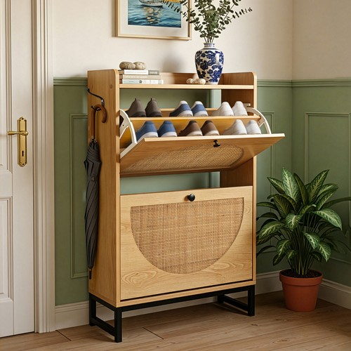 Rattan shoe storage cabinet - shoe,